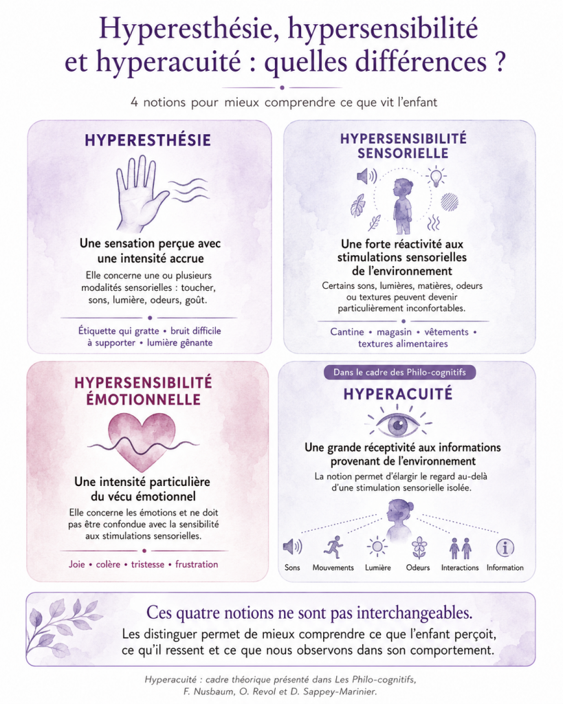 Hyperesthésie, hypersensibilité sensorielle, hypersensibilité émotionnelle et hyperacuité chez l’enfant HPI : différences entre ces quatre notions.