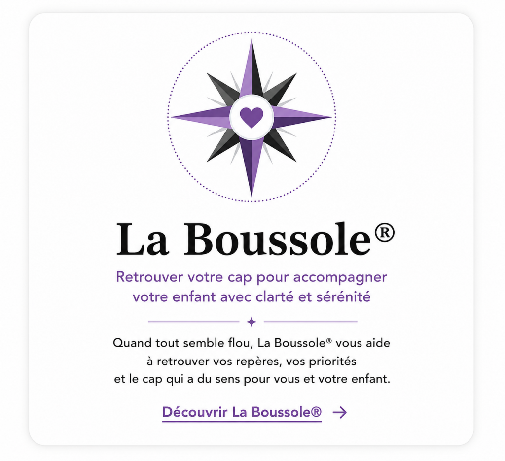 Boussole symbolisant les repères essentiels pour accompagner un enfant HPI avec plus de clarté, de confiance et de sérénité.