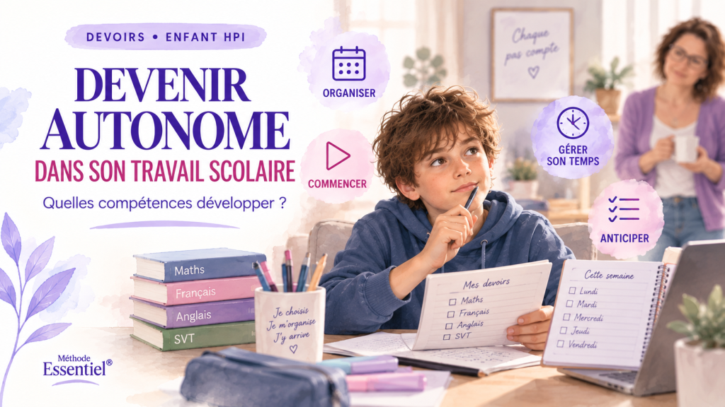 Enfant HPI développant son autonomie dans son travail scolaire